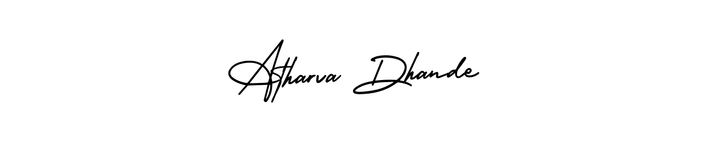 The best way (AmerikaSignatureDemo-Regular) to make a short signature is to pick only two or three words in your name. The name Atharva Dhande include a total of six letters. For converting this name. Atharva Dhande signature style 3 images and pictures png