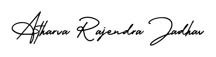 A stylish, flowing autograph style designed for name Atharva Rajendra Jadhav using AmerikaSignatureDemo-Regular typography. Perfect for digital creative projects. Atharva Rajendra Jadhav signature style 3 images and pictures png
