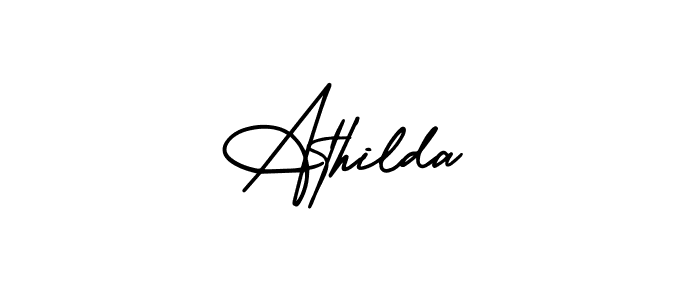 You should practise on your own different ways (AmerikaSignatureDemo-Regular) to write your name (Athilda) in signature. don't let someone else do it for you. Athilda signature style 3 images and pictures png