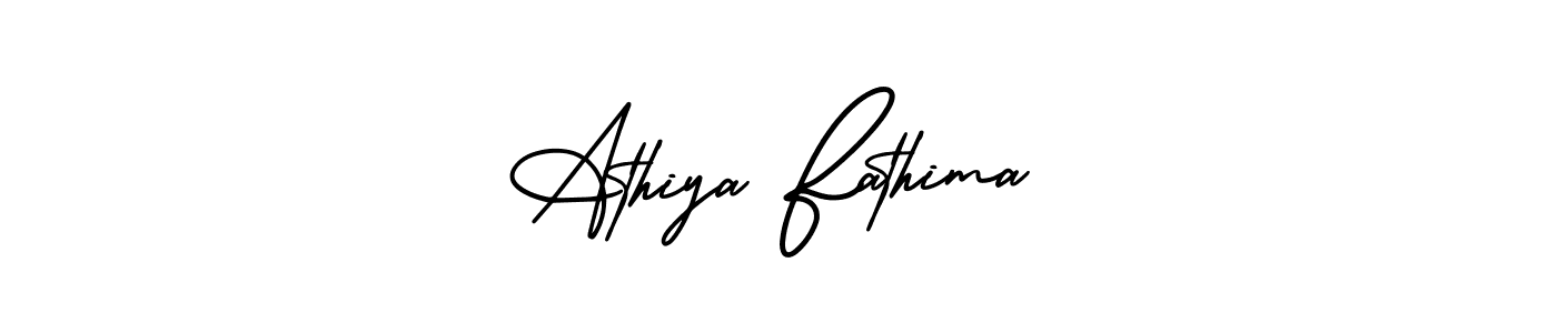 The best way (AmerikaSignatureDemo-Regular) to make a short signature is to pick only two or three words in your name. The name Athiya Fathima include a total of six letters. For converting this name. Athiya Fathima signature style 3 images and pictures png