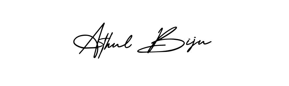 How to make Athul Biju name signature. Use AmerikaSignatureDemo-Regular style for creating short signs online. This is the latest handwritten sign. Athul Biju signature style 3 images and pictures png