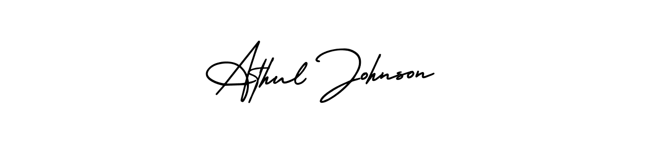 The best way (AmerikaSignatureDemo-Regular) to make a short signature is to pick only two or three words in your name. The name Athul Johnson include a total of six letters. For converting this name. Athul Johnson signature style 3 images and pictures png