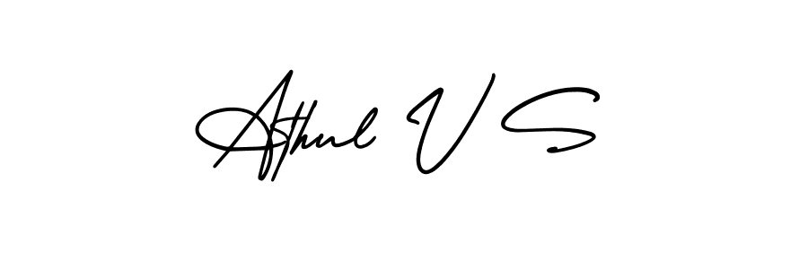 Use a signature maker to create a handwritten signature online. With this signature software, you can design (AmerikaSignatureDemo-Regular) your own signature for name Athul V S. Athul V S signature style 3 images and pictures png