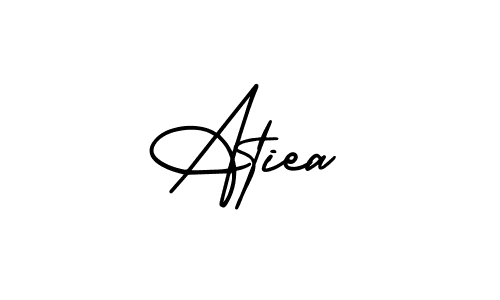 You should practise on your own different ways (AmerikaSignatureDemo-Regular) to write your name (Atiea) in signature. don't let someone else do it for you. Atiea signature style 3 images and pictures png