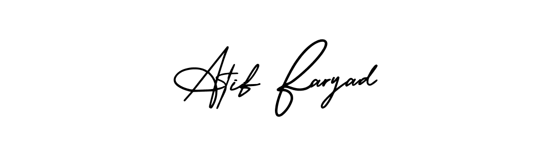 You should practise on your own different ways (AmerikaSignatureDemo-Regular) to write your name (Atif Faryad) in signature. don't let someone else do it for you. Atif Faryad signature style 3 images and pictures png