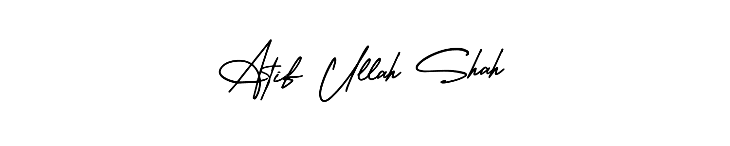 The best way (AmerikaSignatureDemo-Regular) to make a short signature is to pick only two or three words in your name. The name Atif Ullah Shah include a total of six letters. For converting this name. Atif Ullah Shah signature style 3 images and pictures png