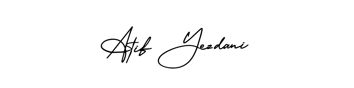 Also You can easily find your signature by using the search form. We will create Atif Yezdani name handwritten signature images for you free of cost using AmerikaSignatureDemo-Regular sign style. Atif Yezdani signature style 3 images and pictures png