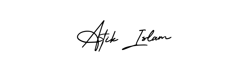 You should practise on your own different ways (AmerikaSignatureDemo-Regular) to write your name (Atik Islam) in signature. don't let someone else do it for you. Atik Islam signature style 3 images and pictures png