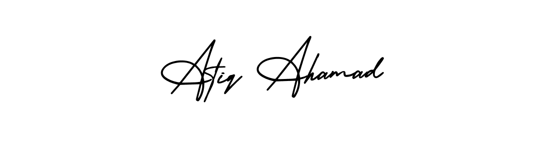 You should practise on your own different ways (AmerikaSignatureDemo-Regular) to write your name (Atiq Ahamad) in signature. don't let someone else do it for you. Atiq Ahamad signature style 3 images and pictures png