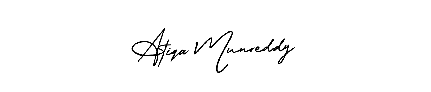 You should practise on your own different ways (AmerikaSignatureDemo-Regular) to write your name (Atiqa Munreddy) in signature. don't let someone else do it for you. Atiqa Munreddy signature style 3 images and pictures png