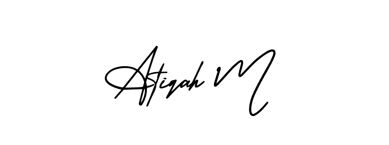 How to make Atiqah M name signature. Use AmerikaSignatureDemo-Regular style for creating short signs online. This is the latest handwritten sign. Atiqah M signature style 3 images and pictures png