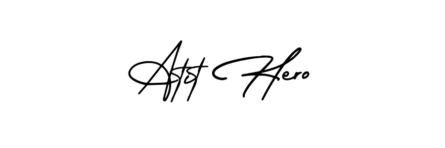 You should practise on your own different ways (AmerikaSignatureDemo-Regular) to write your name (Atit Hero) in signature. don't let someone else do it for you. Atit Hero signature style 3 images and pictures png