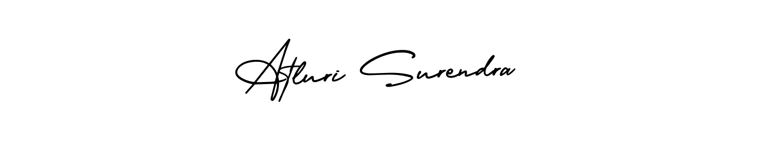 This is the best signature style for the Atluri Surendra name. Also you like these signature font (AmerikaSignatureDemo-Regular). Mix name signature. Atluri Surendra signature style 3 images and pictures png