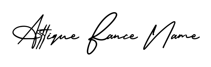The AmerikaSignatureDemo-Regular handwriting style adds charm and authenticity to name Attique Fance Name. A wonderful choice for personal thank-you notes. Attique Fance Name signature style 3 images and pictures png