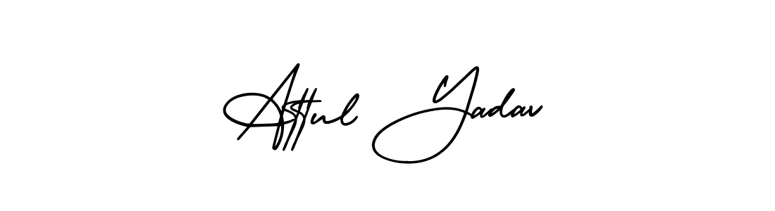 The best way (AmerikaSignatureDemo-Regular) to make a short signature is to pick only two or three words in your name. The name Attul Yadav include a total of six letters. For converting this name. Attul Yadav signature style 3 images and pictures png