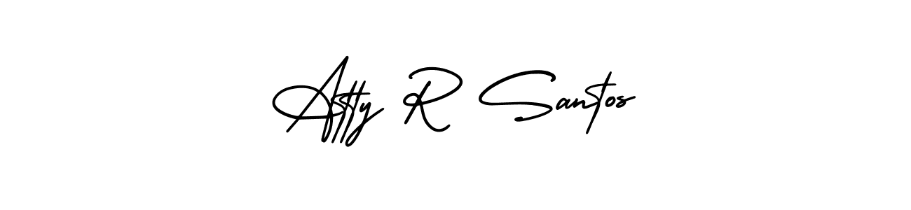 You should practise on your own different ways (AmerikaSignatureDemo-Regular) to write your name (Atty R Santos) in signature. don't let someone else do it for you. Atty R Santos signature style 3 images and pictures png