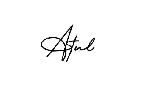 The best way (AmerikaSignatureDemo-Regular) to make a short signature is to pick only two or three words in your name. The name Atul  include a total of six letters. For converting this name. Atul  signature style 3 images and pictures png