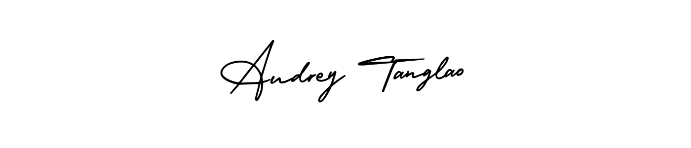 You should practise on your own different ways (AmerikaSignatureDemo-Regular) to write your name (Audrey Tanglao) in signature. don't let someone else do it for you. Audrey Tanglao signature style 3 images and pictures png