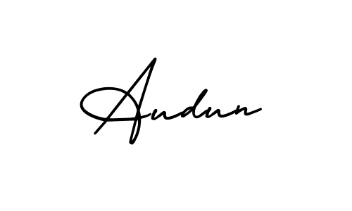 The best way (AmerikaSignatureDemo-Regular) to make a short signature is to pick only two or three words in your name. The name Audun include a total of six letters. For converting this name. Audun signature style 3 images and pictures png