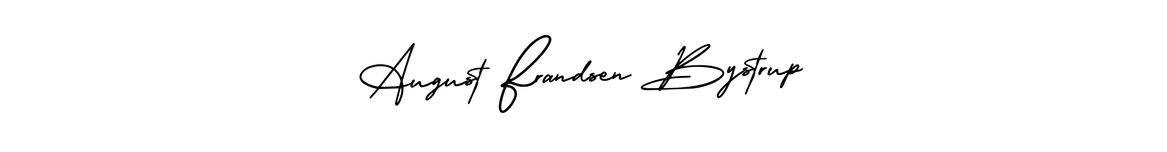 AmerikaSignatureDemo-Regular is a professional signature style that is perfect for those who want to add a touch of class to their signature. It is also a great choice for those who want to make their signature more unique. Get August Frandsen Bystrup name to fancy signature for free. August Frandsen Bystrup signature style 3 images and pictures png
