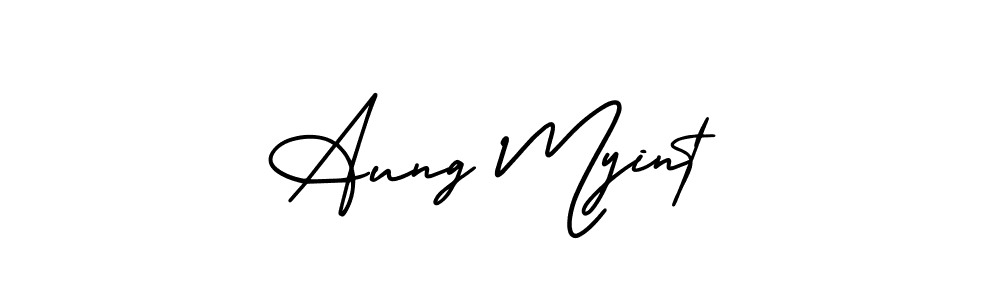 How to make Aung Myint name signature. Use AmerikaSignatureDemo-Regular style for creating short signs online. This is the latest handwritten sign. Aung Myint signature style 3 images and pictures png