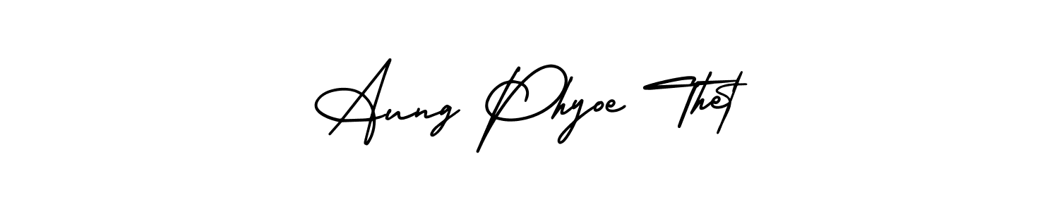 You should practise on your own different ways (AmerikaSignatureDemo-Regular) to write your name (Aung Phyoe Thet) in signature. don't let someone else do it for you. Aung Phyoe Thet signature style 3 images and pictures png