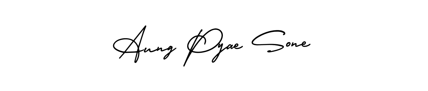 The best way (AmerikaSignatureDemo-Regular) to make a short signature is to pick only two or three words in your name. The name Aung Pyae Sone include a total of six letters. For converting this name. Aung Pyae Sone signature style 3 images and pictures png