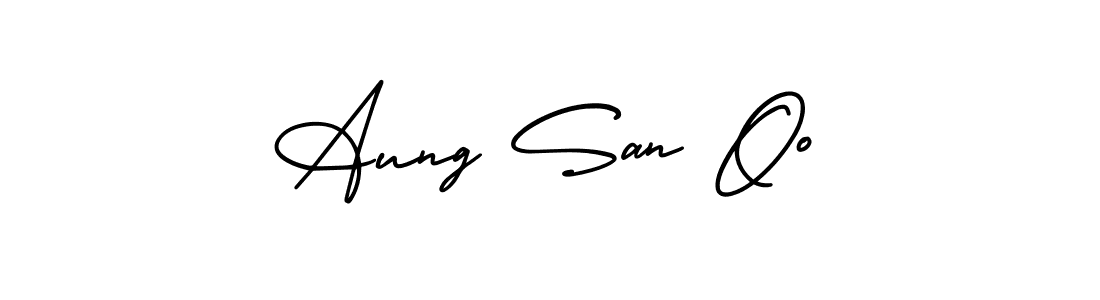 The best way (AmerikaSignatureDemo-Regular) to make a short signature is to pick only two or three words in your name. The name Aung San Oo include a total of six letters. For converting this name. Aung San Oo signature style 3 images and pictures png