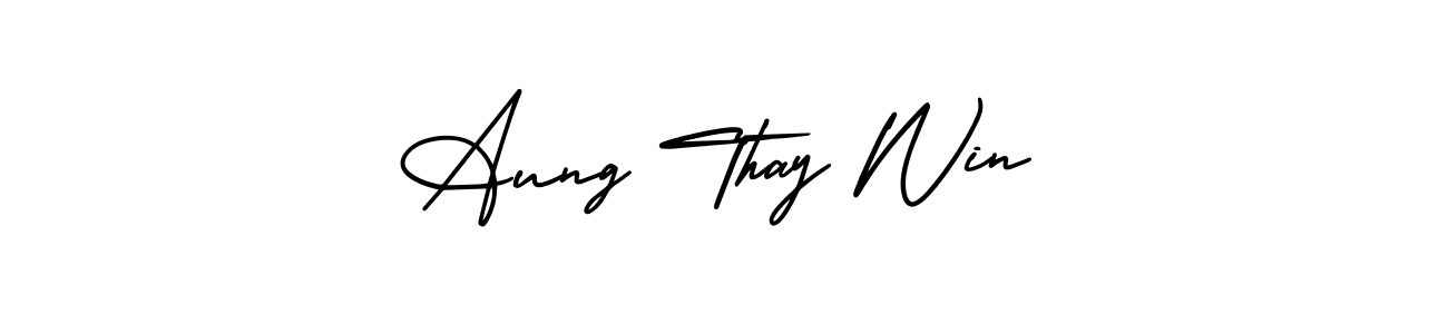 You should practise on your own different ways (AmerikaSignatureDemo-Regular) to write your name (Aung Thay Win) in signature. don't let someone else do it for you. Aung Thay Win signature style 3 images and pictures png