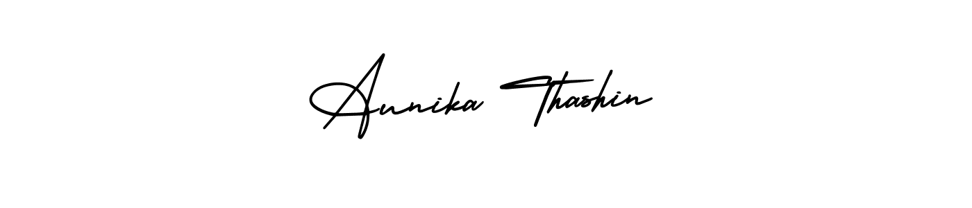 This is the best signature style for the Aunika Thashin name. Also you like these signature font (AmerikaSignatureDemo-Regular). Mix name signature. Aunika Thashin signature style 3 images and pictures png