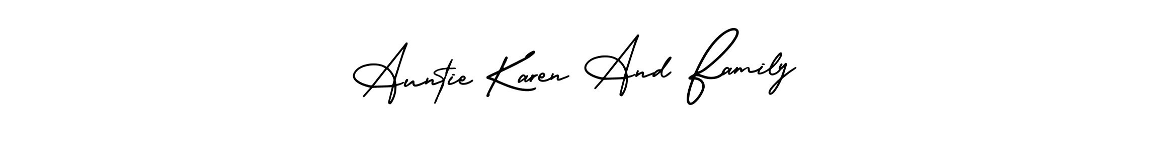 if you are searching for the best signature style for your name Auntie Karen And Family. so please give up your signature search. here we have designed multiple signature styles  using AmerikaSignatureDemo-Regular. Auntie Karen And Family signature style 3 images and pictures png