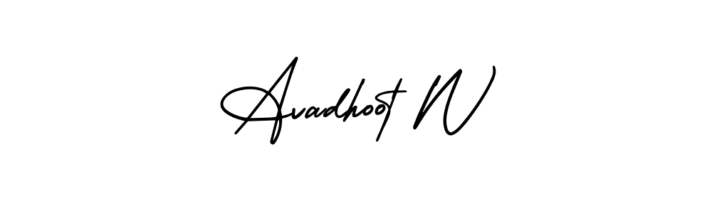 The best way (AmerikaSignatureDemo-Regular) to make a short signature is to pick only two or three words in your name. The name Avadhoot W include a total of six letters. For converting this name. Avadhoot W signature style 3 images and pictures png