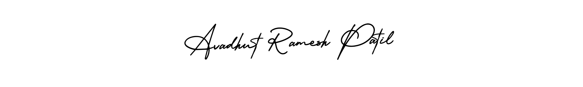 You should practise on your own different ways (AmerikaSignatureDemo-Regular) to write your name (Avadhut Ramesh Patil) in signature. don't let someone else do it for you. Avadhut Ramesh Patil signature style 3 images and pictures png