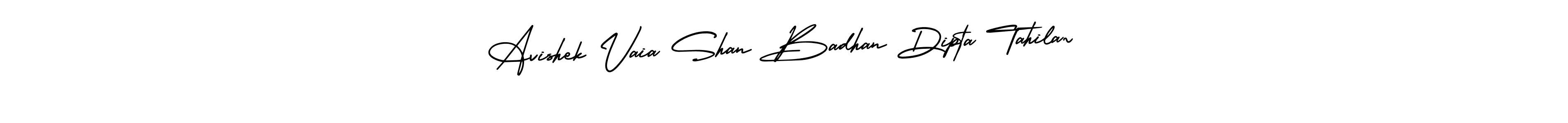 This is the best signature style for the Avishek Vaia Shan Badhan Dipta Tahila~ name. Also you like these signature font (AmerikaSignatureDemo-Regular). Mix name signature. Avishek Vaia Shan Badhan Dipta Tahila~ signature style 3 images and pictures png