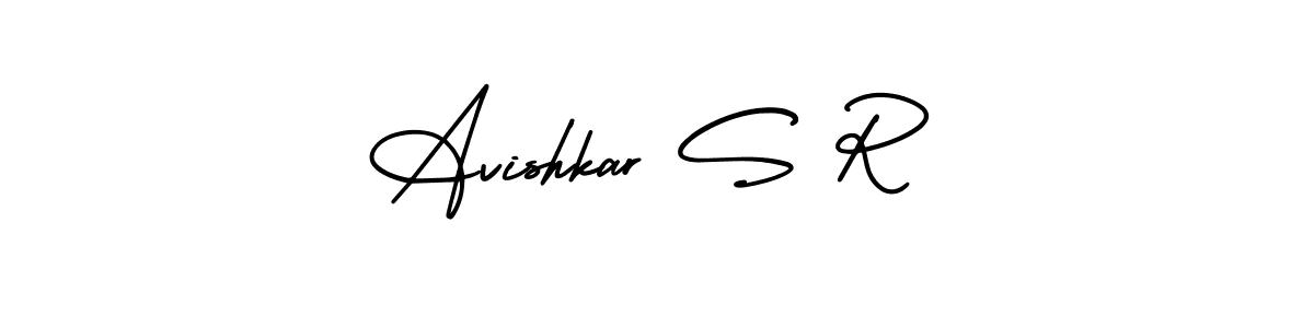 You should practise on your own different ways (AmerikaSignatureDemo-Regular) to write your name (Avishkar S R) in signature. don't let someone else do it for you. Avishkar S R signature style 3 images and pictures png