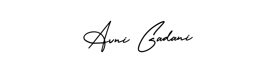 The best way (AmerikaSignatureDemo-Regular) to make a short signature is to pick only two or three words in your name. The name Avni Gadani include a total of six letters. For converting this name. Avni Gadani signature style 3 images and pictures png