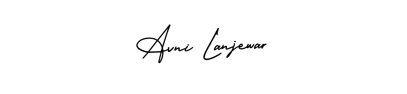 This is the best signature style for the Avni Lanjewar name. Also you like these signature font (AmerikaSignatureDemo-Regular). Mix name signature. Avni Lanjewar signature style 3 images and pictures png