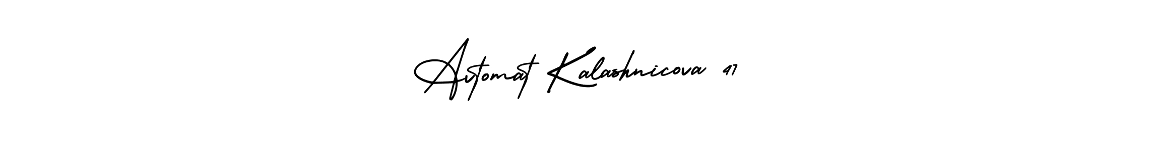 The best way (AmerikaSignatureDemo-Regular) to make a short signature is to pick only two or three words in your name. The name Avtomat Kalashnicova 47 include a total of six letters. For converting this name. Avtomat Kalashnicova 47 signature style 3 images and pictures png