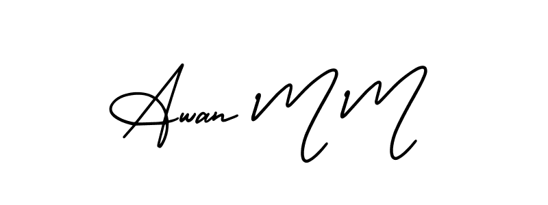 How to make Awan M M name signature. Use AmerikaSignatureDemo-Regular style for creating short signs online. This is the latest handwritten sign. Awan M M signature style 3 images and pictures png