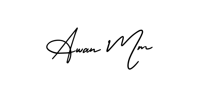 You should practise on your own different ways (AmerikaSignatureDemo-Regular) to write your name (Awan Mm) in signature. don't let someone else do it for you. Awan Mm signature style 3 images and pictures png
