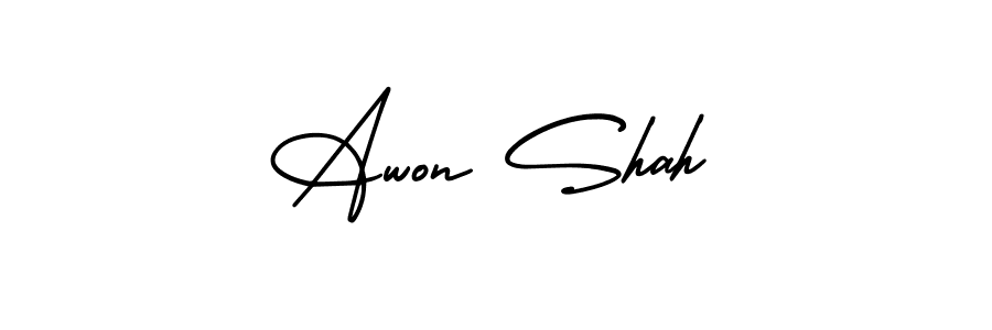 How to Draw Awon Shah signature style? AmerikaSignatureDemo-Regular is a latest design signature styles for name Awon Shah. Awon Shah signature style 3 images and pictures png