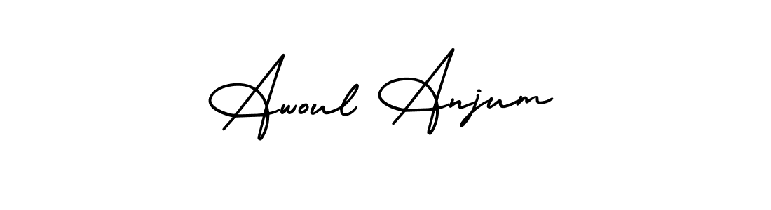 You should practise on your own different ways (AmerikaSignatureDemo-Regular) to write your name (Awoul Anjum) in signature. don't let someone else do it for you. Awoul Anjum signature style 3 images and pictures png