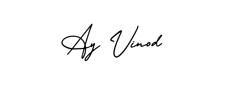 You should practise on your own different ways (AmerikaSignatureDemo-Regular) to write your name (Ay Vinod) in signature. don't let someone else do it for you. Ay Vinod signature style 3 images and pictures png