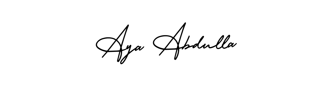 The best way (AmerikaSignatureDemo-Regular) to make a short signature is to pick only two or three words in your name. The name Aya Abdulla include a total of six letters. For converting this name. Aya Abdulla signature style 3 images and pictures png