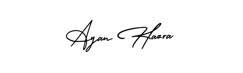 You should practise on your own different ways (AmerikaSignatureDemo-Regular) to write your name (Ayan Hazra) in signature. don't let someone else do it for you. Ayan Hazra signature style 3 images and pictures png