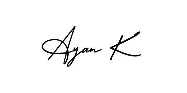 How to make Ayan K name signature. Use AmerikaSignatureDemo-Regular style for creating short signs online. This is the latest handwritten sign. Ayan K signature style 3 images and pictures png