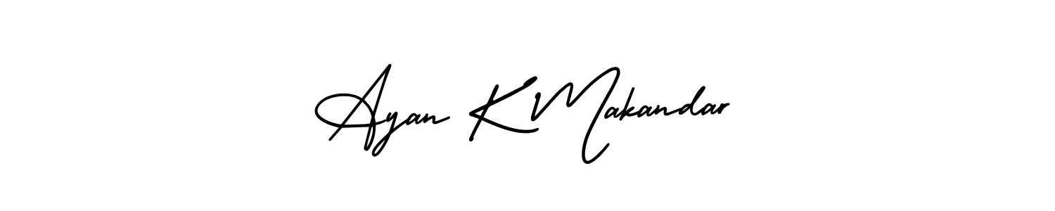 This is the best signature style for the Ayan K Makandar name. Also you like these signature font (AmerikaSignatureDemo-Regular). Mix name signature. Ayan K Makandar signature style 3 images and pictures png