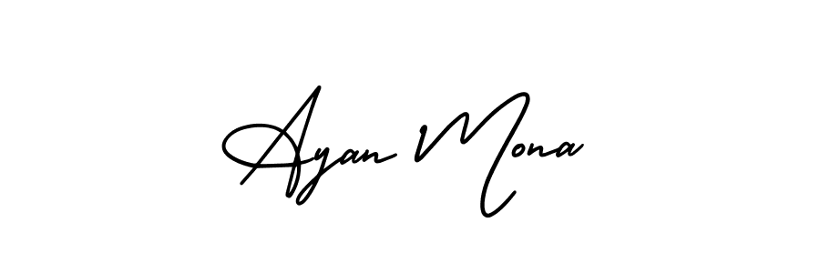 Similarly AmerikaSignatureDemo-Regular is the best handwritten signature design. Signature creator online .You can use it as an online autograph creator for name Ayan Mona. Ayan Mona signature style 3 images and pictures png