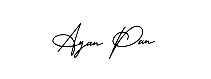 The best way (AmerikaSignatureDemo-Regular) to make a short signature is to pick only two or three words in your name. The name Ayan Pan include a total of six letters. For converting this name. Ayan Pan signature style 3 images and pictures png