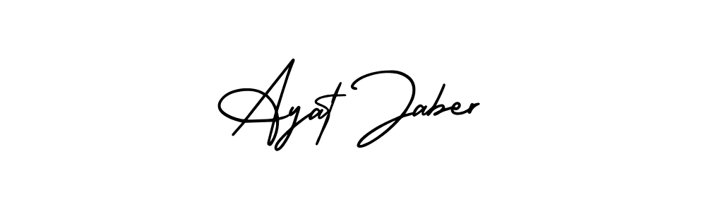 You should practise on your own different ways (AmerikaSignatureDemo-Regular) to write your name (Ayat Jaber) in signature. don't let someone else do it for you. Ayat Jaber signature style 3 images and pictures png